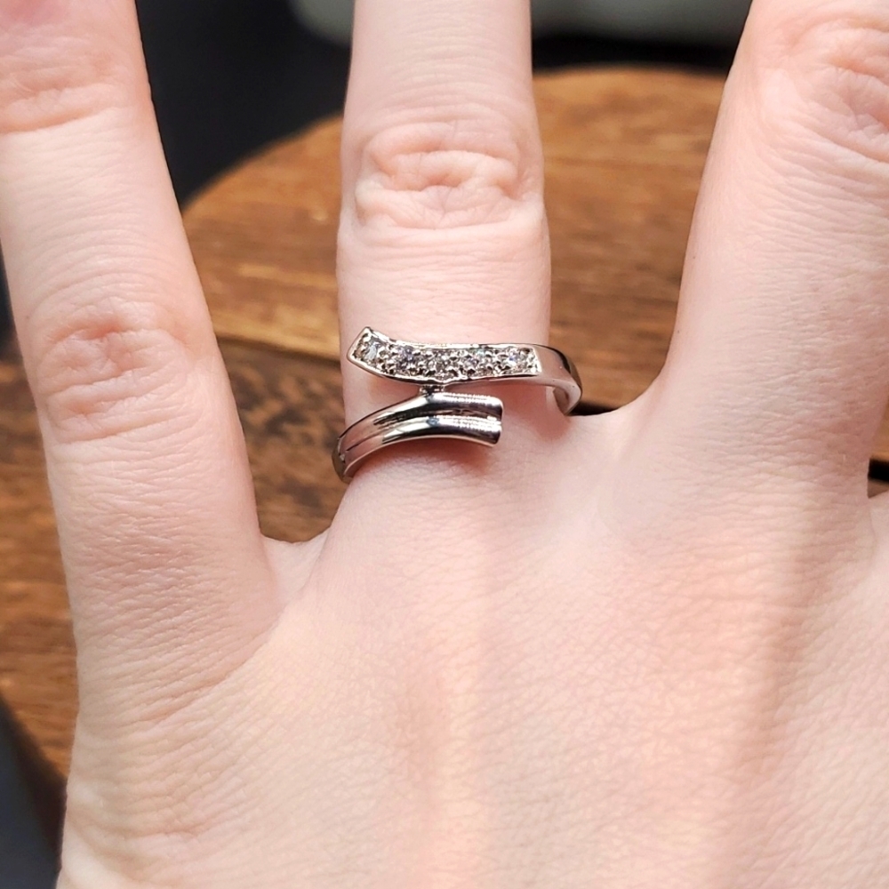 Stunning‎ crystal lap wrap ring size 7 bridal stunning engagement R156 sterling